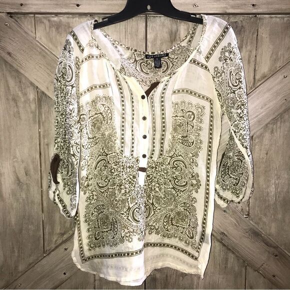 Eye Candy Paisley Printed Top Blouse Shirt - Picture 4 of 8